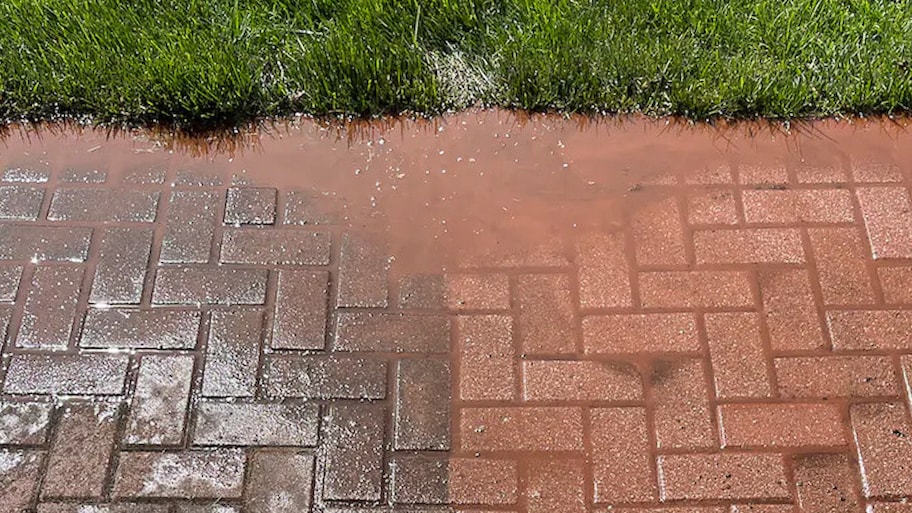 Pressure wash brick pavers