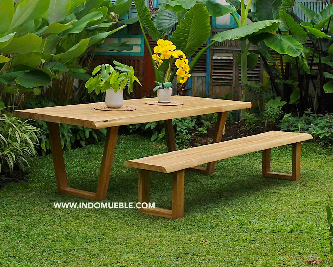 Teak outdoor dining bench